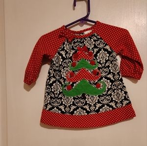 Nursery Rhyme Christmas dress 3-6 mos embellished with a festive tree & pompoms